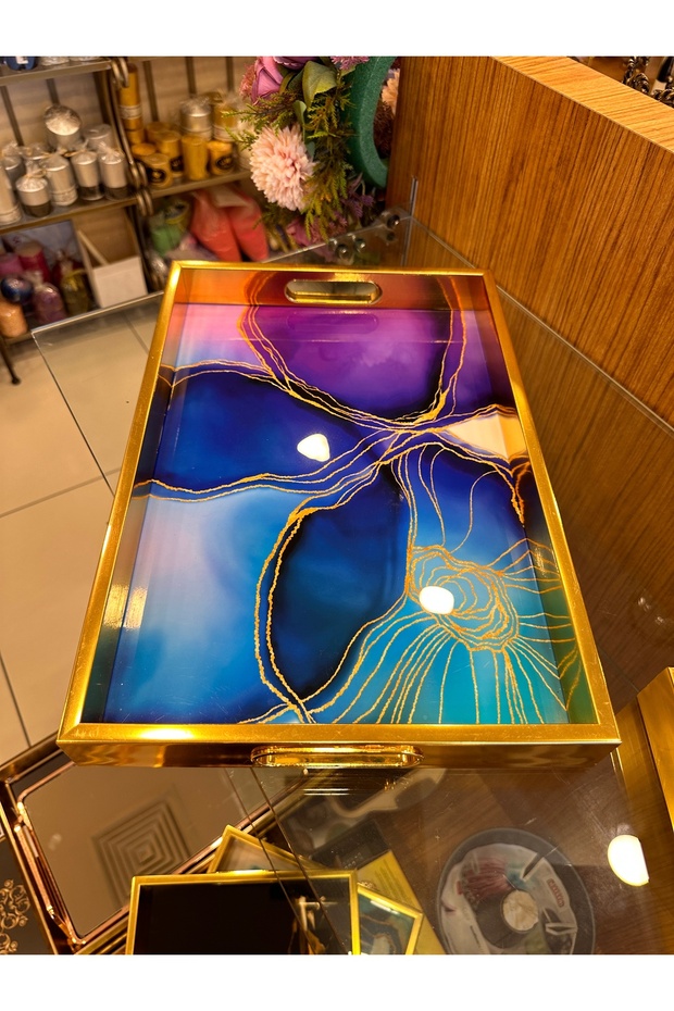 صينية خشبية منقوشة كبيرة الحجم - 2