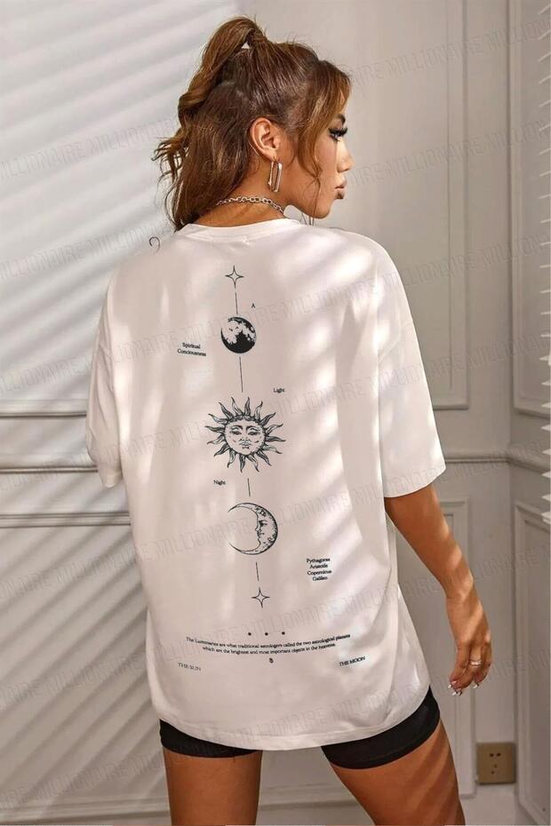 Women's the Moon White Crew Neck Oversize Salas T-Shirt