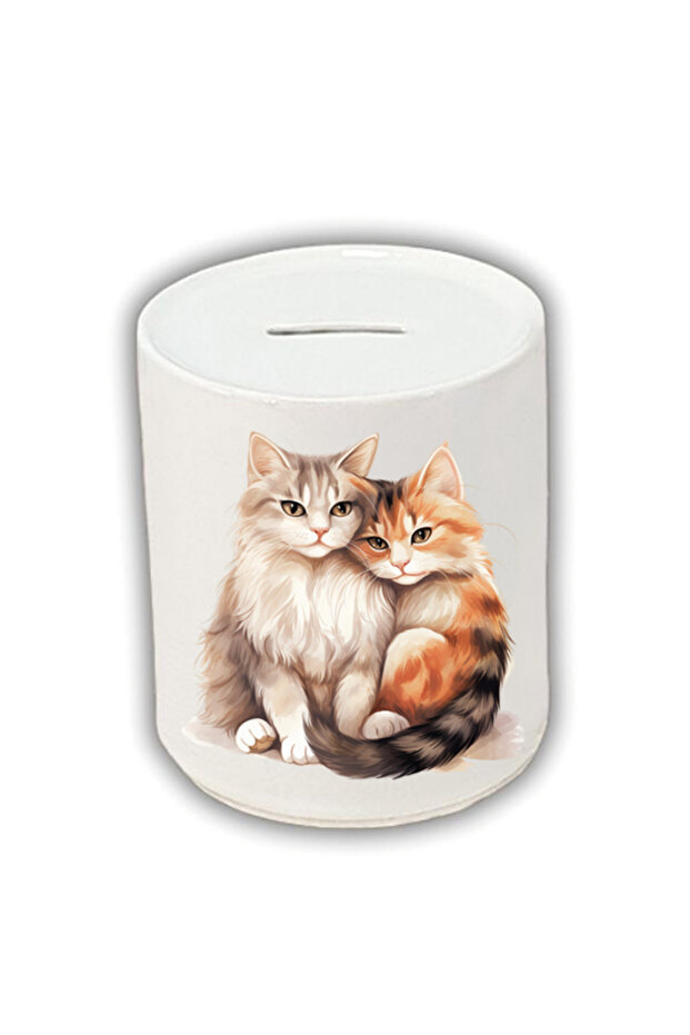 Double Cat Printed Piggy Bank - Money Saving Piggy Bank