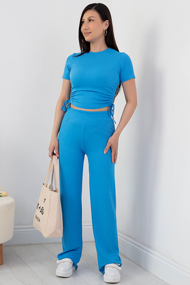 Crop Cut Side Gathered Double Set - 6775 - 1