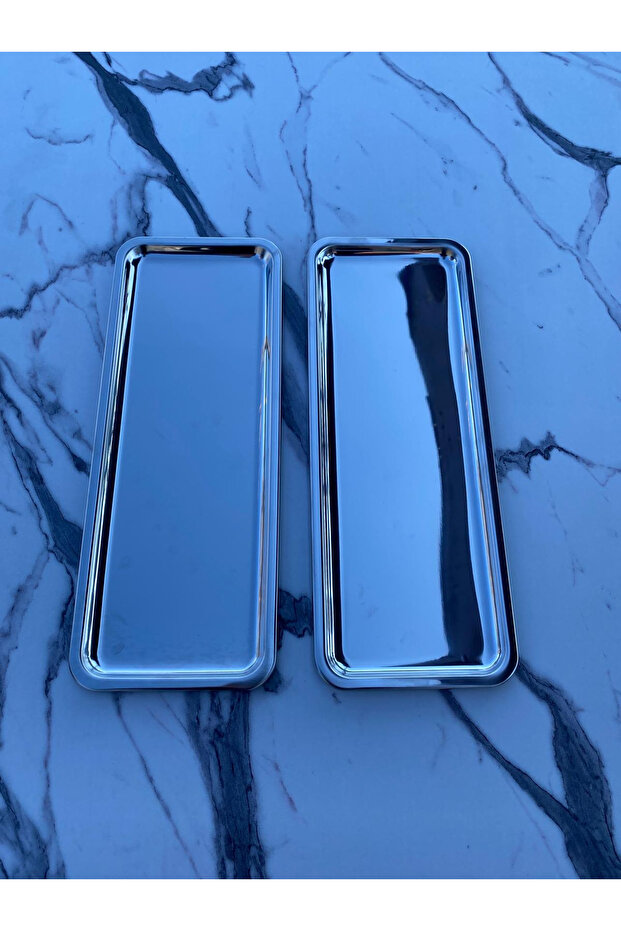 صينية تقديم الشاي والقهوة مستطيلة فضية مكونة من قطعتين - 2