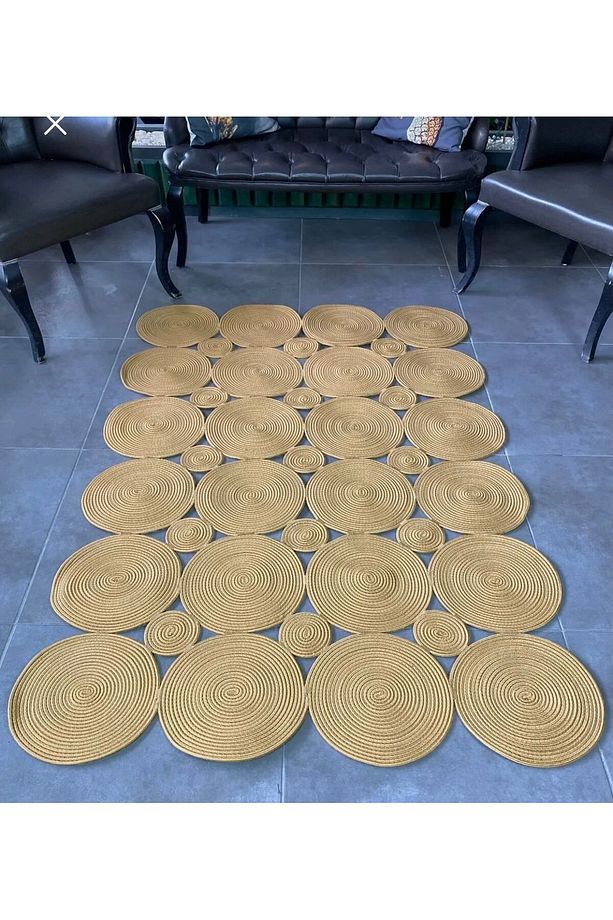 jüt hasır el örgüsü halı kilim yıkanabilir çift taraflı oval - 1