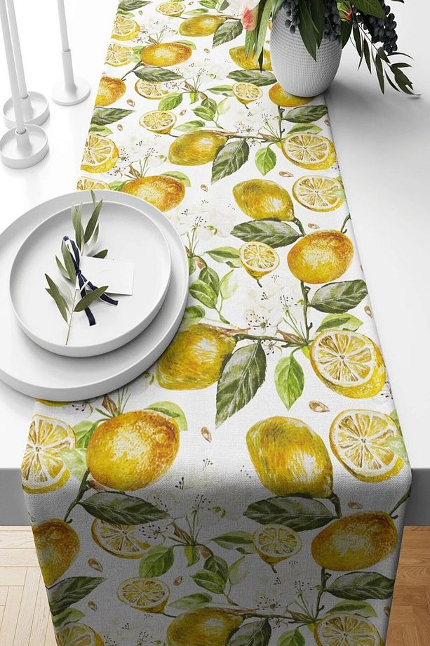 Runner Limon Desenli Süet Dokuma 140*40 Cm - 1