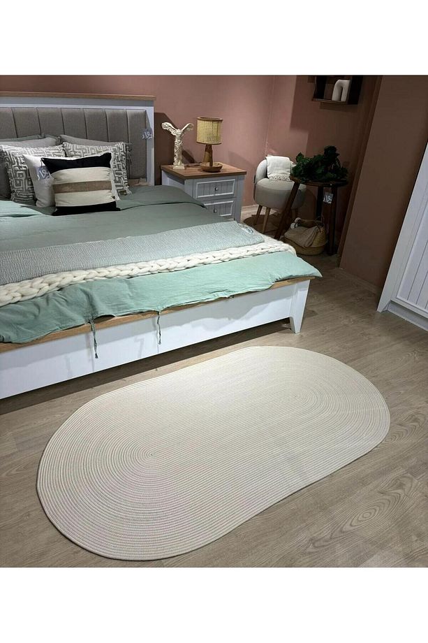 jüt hasır el örgüsü halı kilim yıkanabilir çift taraflı oval - 3