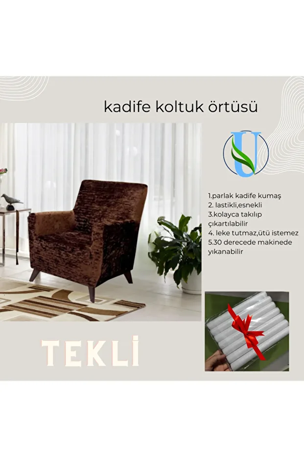 Uy Style Kadife tek kişilik koltuk örtüsü,berjer kılıfı lastikli - 1