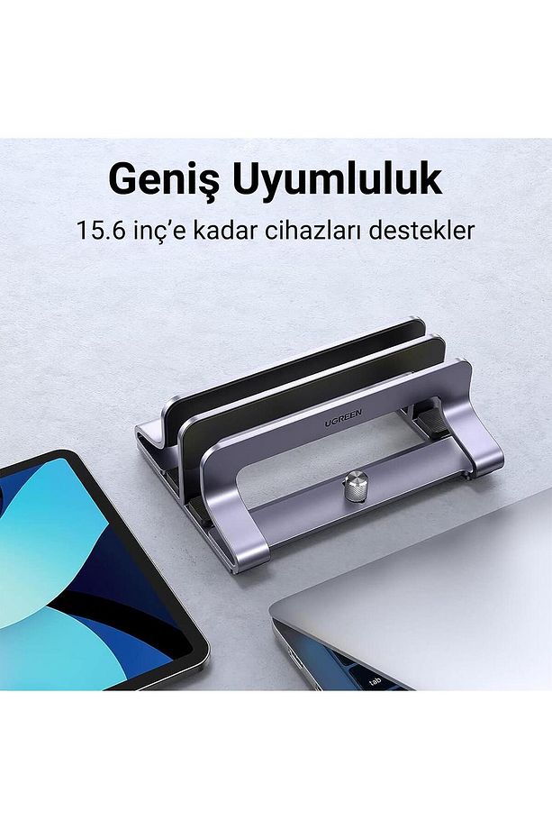 Masaüstü Alüminyum Çift Yuvalı Dikey Notebook Macbook Laptop Standı - 4