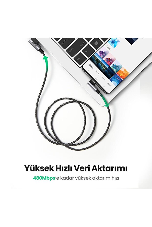 Usb-a To Type-c 90 Derece 3a Hızlı Şarj Ve Data Kablosu 1 Metre - 4