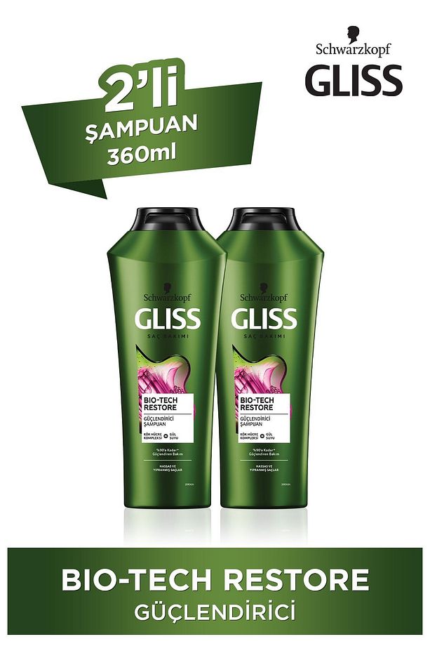Bio-tech Restore Güçlendirici Şampuan- Kök Hücre Kompleksi Ve Gül Suyu Ile 360 ml X 2 Adet - 1