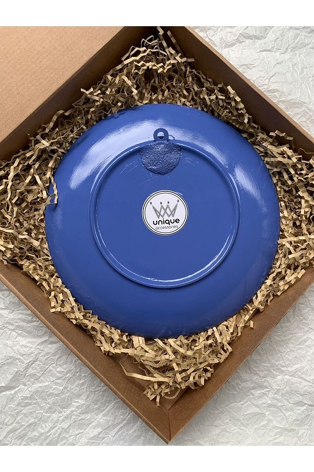Blue Blanc Çiçekli Kelebekli Dekoratif Duvar Tabağı Duvar Süsü 26cm Mavi Tabak - 3