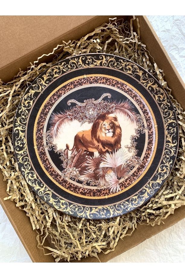 Gold Detaylı Aslan Figürlü Dekoratif Duvar Tabağı Duvar Süsü 26cm - 5