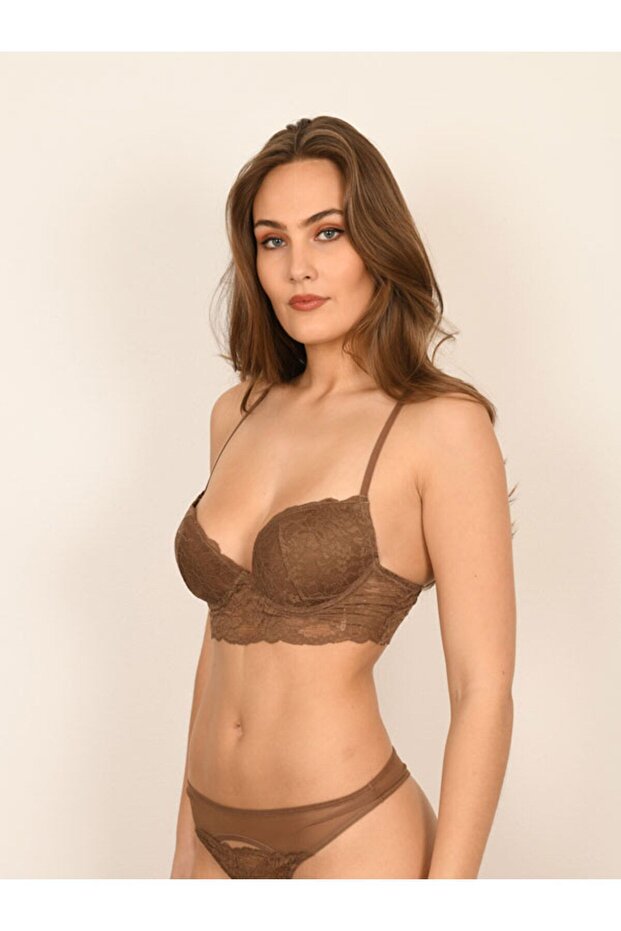Seraphine Longline Series Bra Lace Lace Underwire Floral Bralet Brown