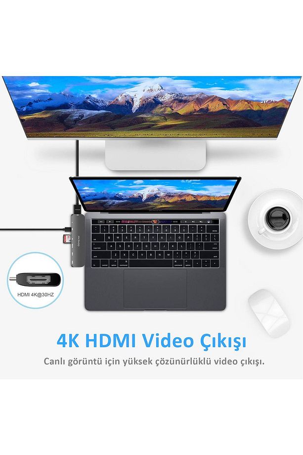 Type-C Dönüştürücü HDMI 4K UHD Adaptör Yüksek Veri Transferi Destekli Dual Girişli - 6