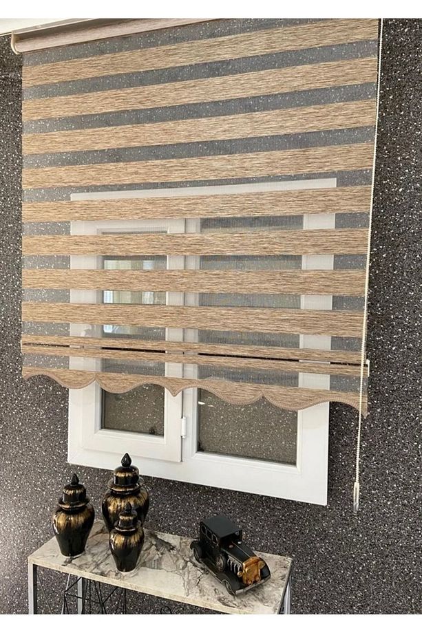 Kahverengi Ofis Ev Için Zebra Stor Perde ( Etek Dilimli) - 3