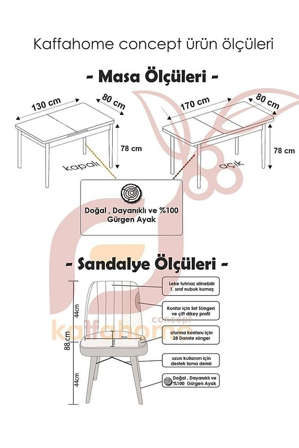Riff 80x130 Siyah Açılır Mutfak Masası , Mutfak Masa Takımı 6 Gri Sandalye - Ahşap Ayaklı - 7
