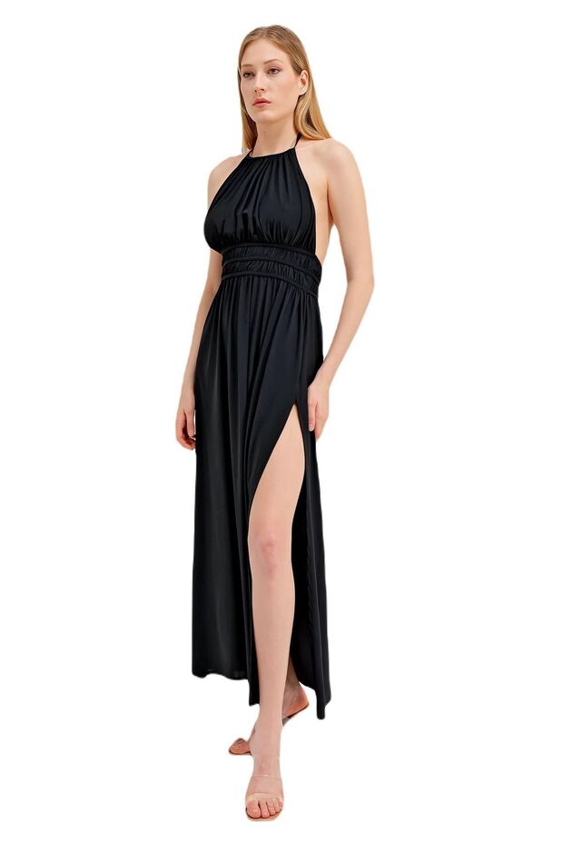 Zeki Sırt Dekolteli Siyah Elbise - 2