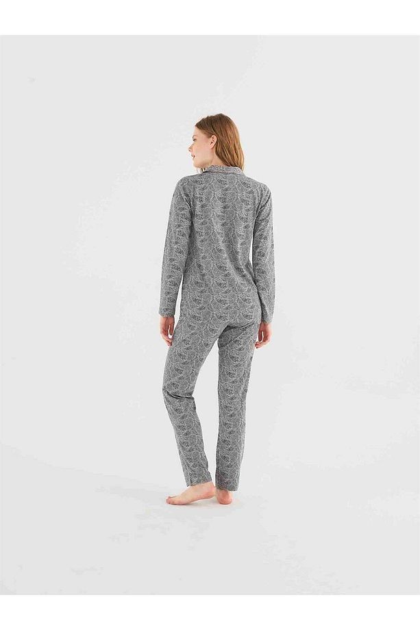 023K37ZE9TA9GRP MOD COLLECTION Kadın Gri Melanj Boydan Patlı Pijama Takım 023K37ZE9TA9GRP - 3
