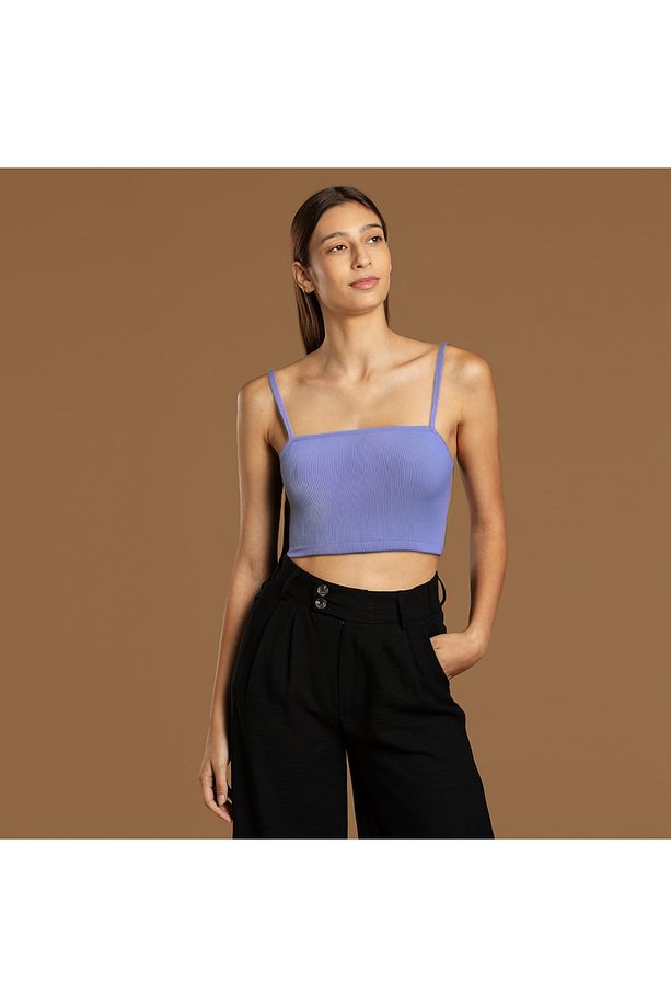 İp Askılı Fitilli Pamuk Örme Kısa Crop Atlet 40 cm - 1