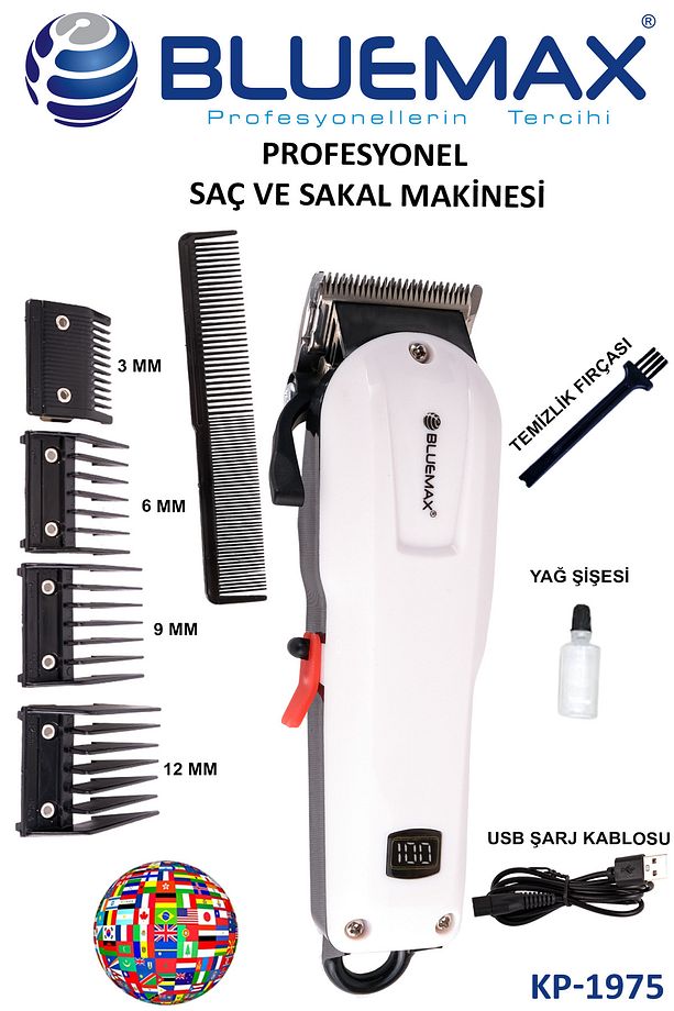 Şarjlı ve ayarlanabilir kesme tıraş makinesi, beyaz renkli, profesyonel kullanım için ideal - 2