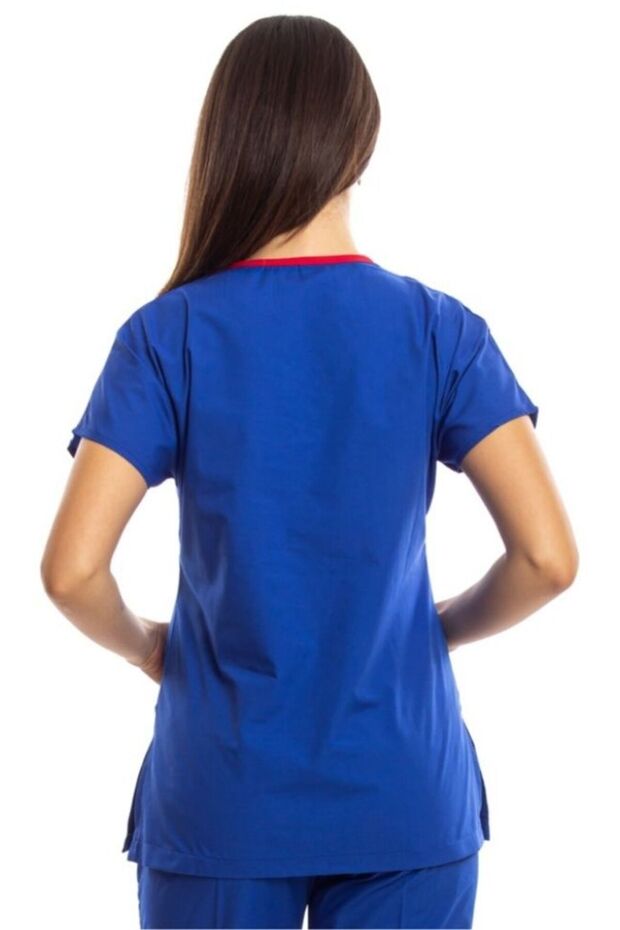 Cerrahi Doktor Hemşire Scrubs Saks Mavisi Forma Tek Üst - 5