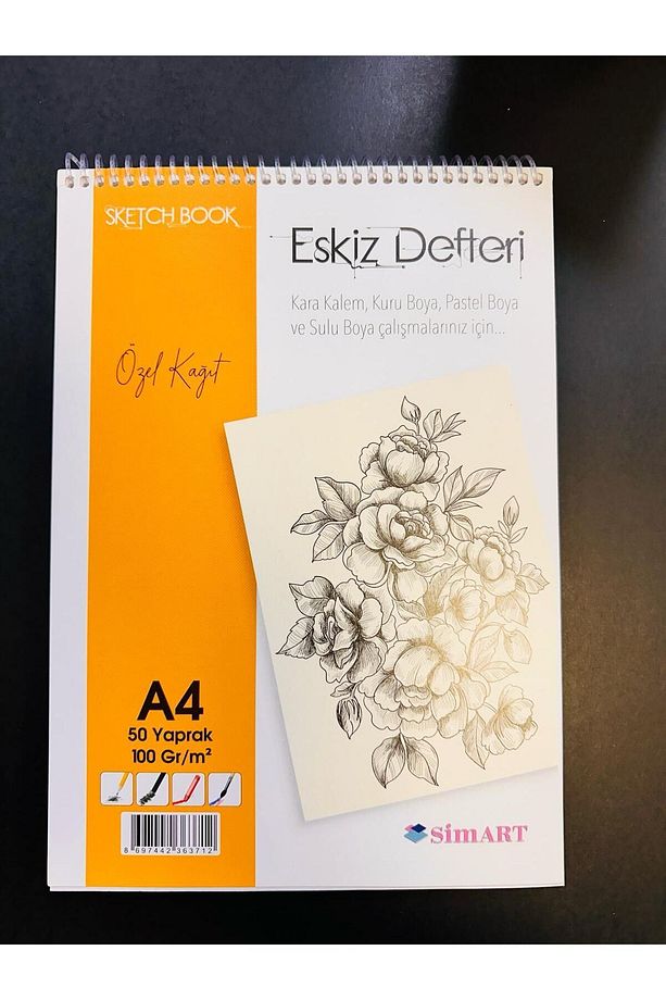 Eskiz Defteri Sim Art A4boyut Spralli Skecht Book Üstten Açmalı 100 gram 50 Yaprak Çizim Defteri - 1