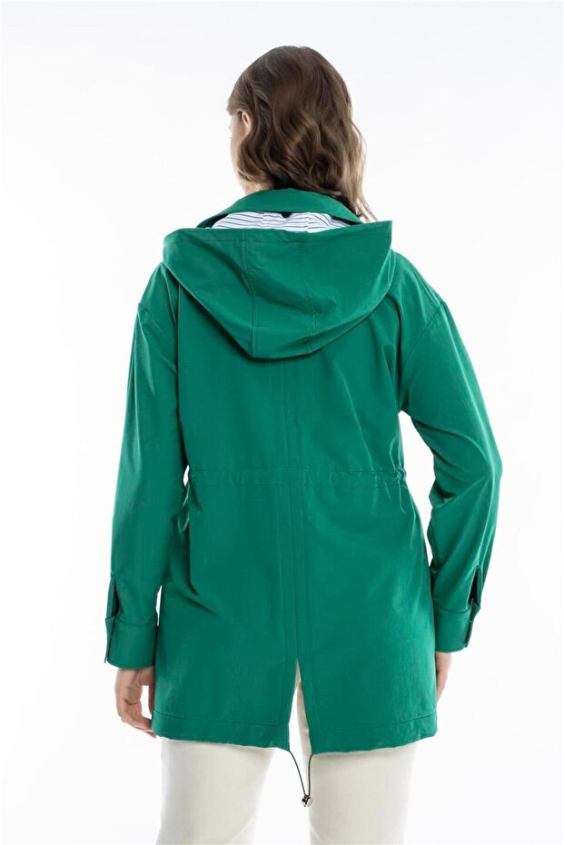 ÇİZGİ GARNİLİ KAPÜŞONLU TRENÇ - 5