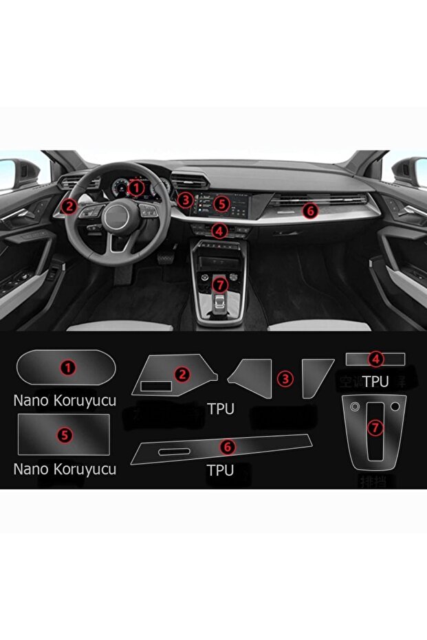 Audi A3 Navigation Digital Display Nano and Piano Black Compatible Tpu Protective Set of 7 2021 2023