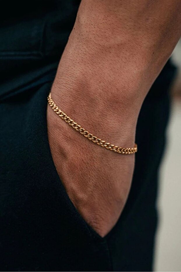 Unisex Anti-Tarnish Thin Classic Chain Gold Steel Bracelet