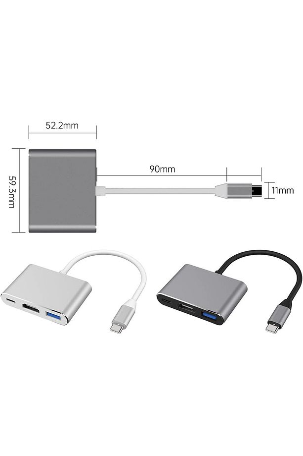 Type-c 3in1 Hdmi 4k Usb 3.0 Görüntü Veri Aktarımı Usb Adaptör Notebook Ve Macbook Ile Uyumlu TC-23 - 8