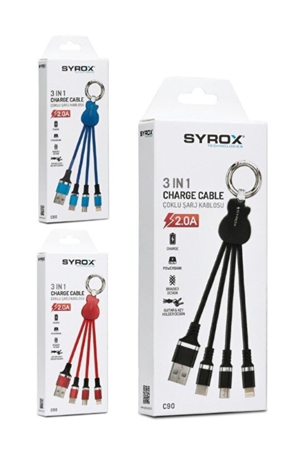 2 MaH Anahtarlık 3 İN 1 Çoklu Usb Şarj Kablosu Ledli - 1