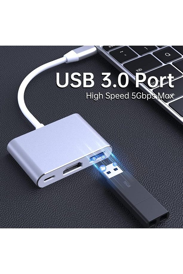 Type-c 3in1 Hdmi 4k Usb 3.0 Görüntü Veri Aktarımı Usb Adaptör Notebook Ve Macbook Ile Uyumlu TC-23 - 5
