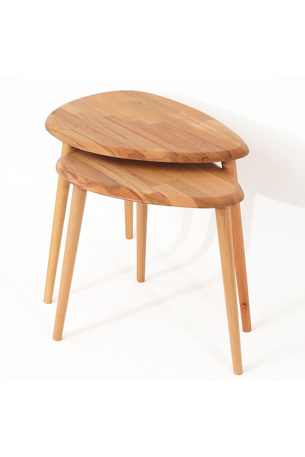 Naturel Masif Doğal Tekli, 2'li, 3'lü Zigon Sehpa Set, Modern Masif Yan Sehpa - 3