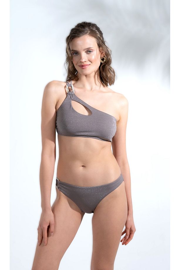 Palm tek omuzlu aksesuarlı bikini takımı - 1