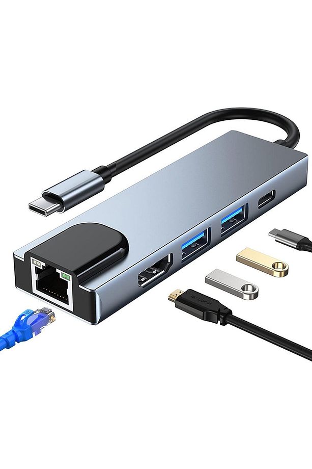 Type-c To Ethernet Hdmi Usb C Hub 5 Li Macbook Iphone 15 Serisi Uyumlu - 1
