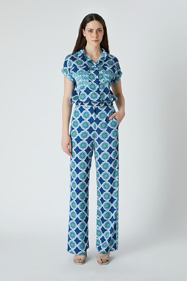 Desenli floş pantolon - 1