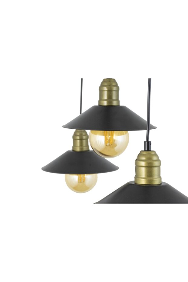 Üçlü Siyah Retro Rustik Model Modern Metal Sarkıt Avize - 4