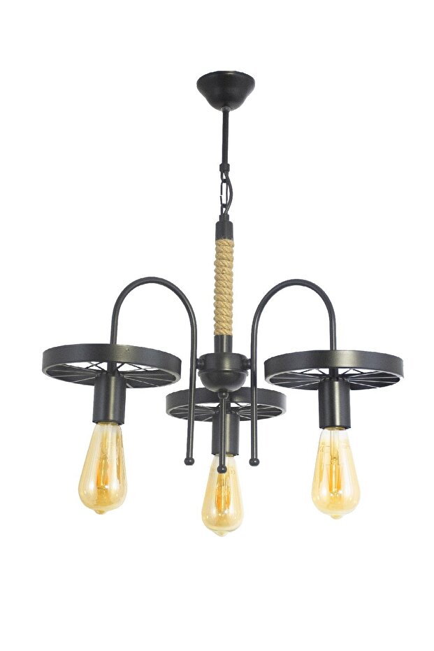 Spor Modern Rustik Retro Üçlü Model Teker Sarkıt Avize - 1