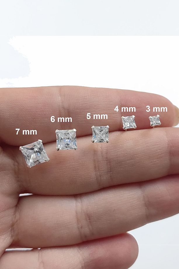 4 Mm Dört Tırnak Gümüş Kare Tek Taş Zirkon Erkek Küpe Y95-4 - 2