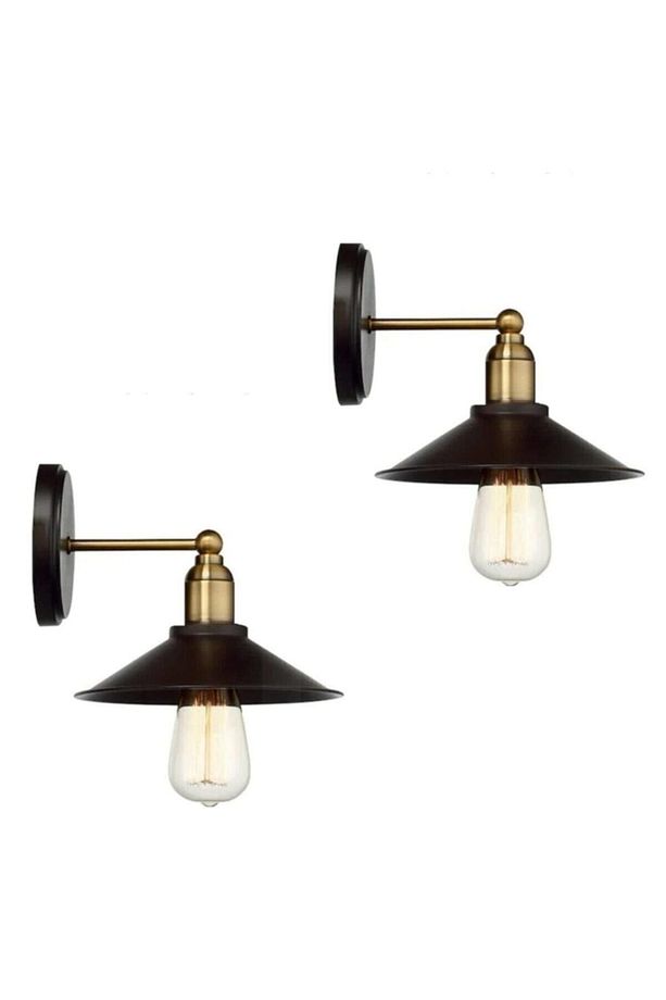 Antik Metal Başlıklı Eskitme Retro Rustik Aplik 2 Adet - 1