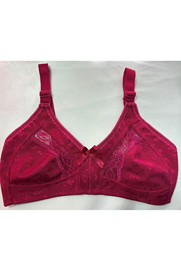 Women's Burgundy Full Lace Wire-Free Supportless Gathering Bra