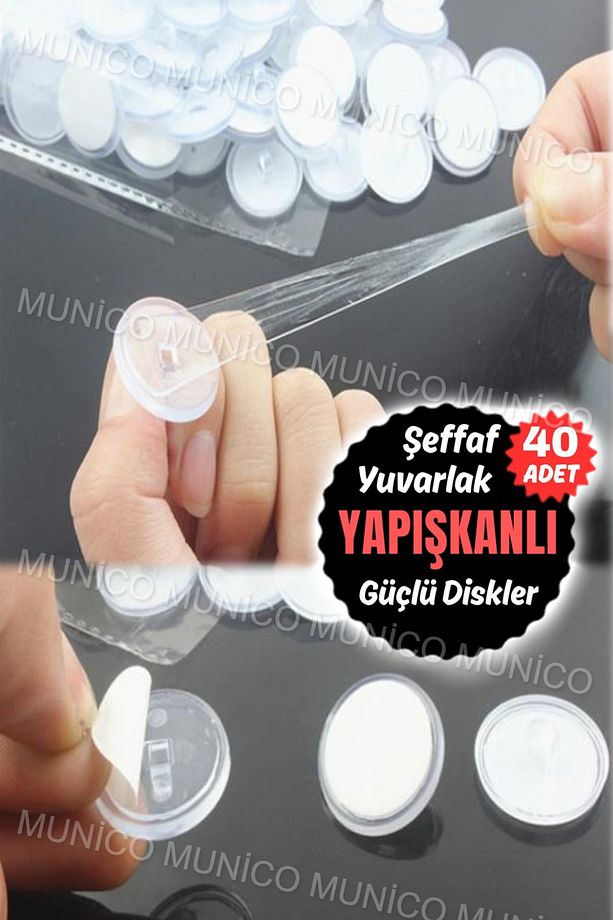 40 Adet 3 Cm Çaplı Güçlü Disk Yapışkanlar Disk Yapışkanlı Yapışkanlı Şeffaf Balon Tablo Askılığı İp - 1