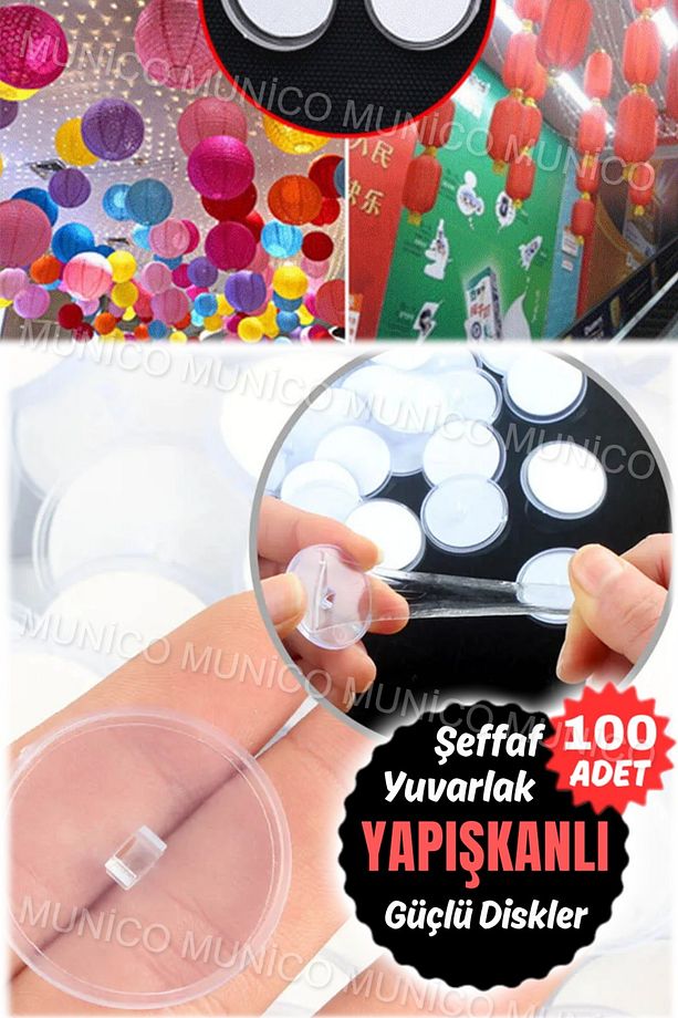 100 Adet Küçük Disk Asılı Dikişsiz Güçlü Kanca Tablo Halı Bayrak Balon Asma Aparatı Yapışkanlı Disk - 1