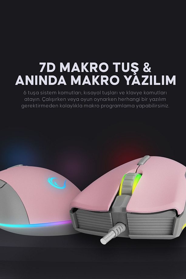 Smx-r21 Compact Usb Pembe Rgb Ledli Makrolu 12800dpi / 1000hz Drag Click Gaming Oyuncu Mouse - 4