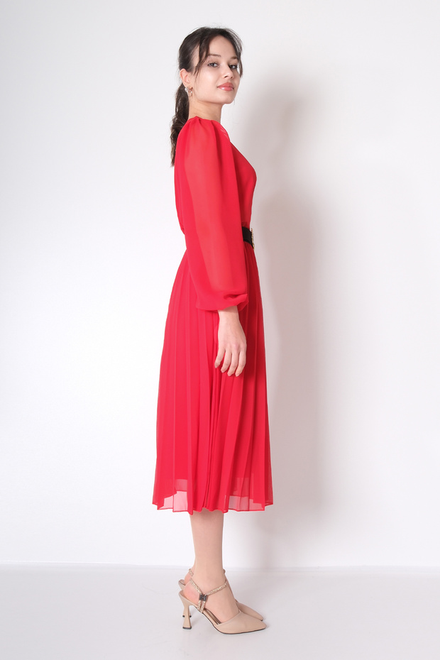 Piliseli Şifon Elbise - 4