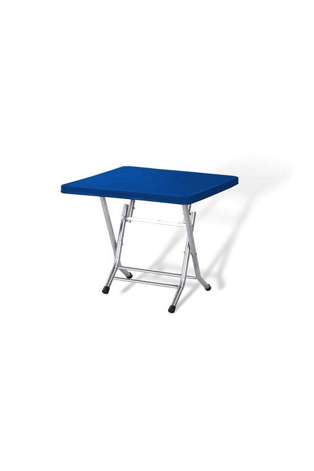 Katlanır Metal Ayaklı Masa Takımı 80x80 Cm 4 Adet Metal Ayaklı Sandalye Takımı Mavi - 2
