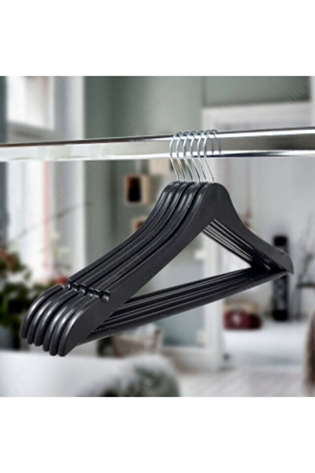 Wooden Look Hanger Clothes Hanger Black 6 Pieces