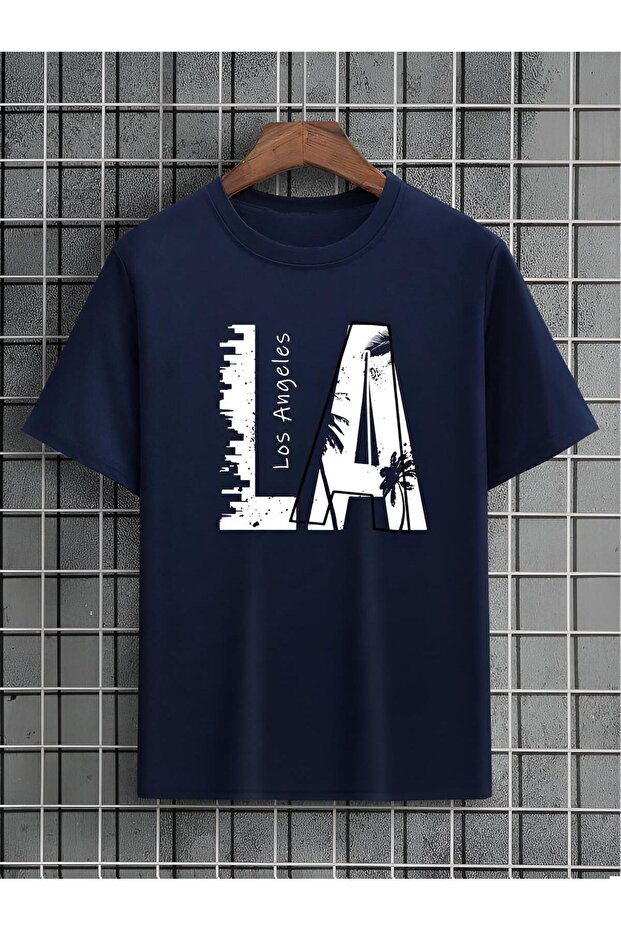 Navy Blue La Printed Unisex Oversized Tshirt