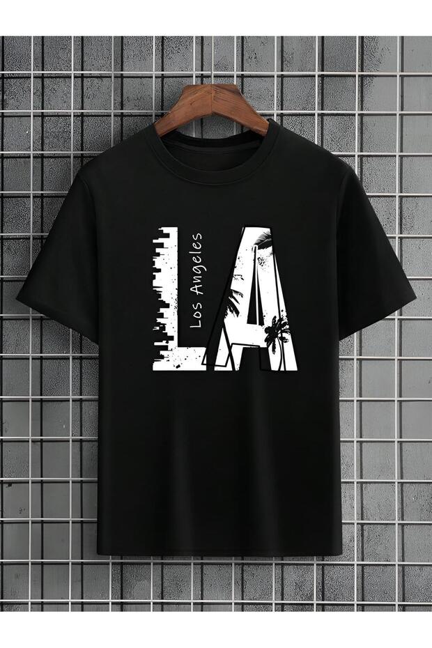 Black La Printed Unisex Oversized Tshirt