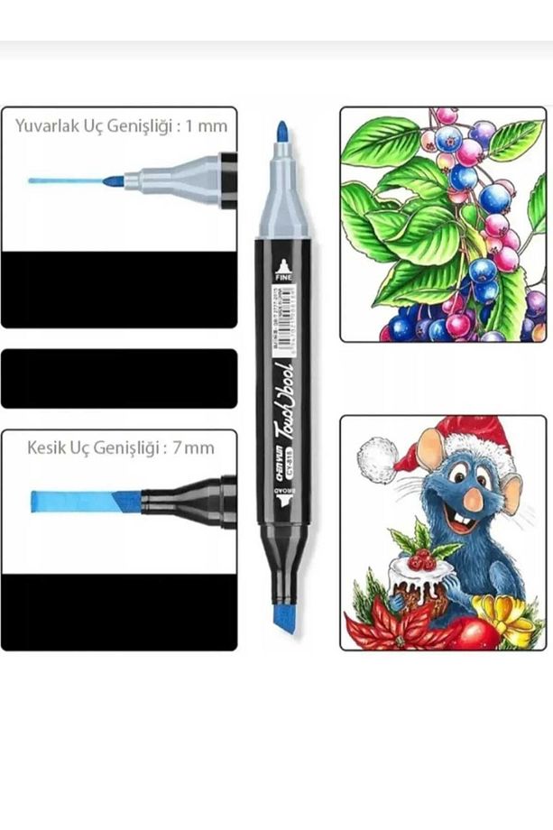 Marker 12'li Set Çantalı Taşınabilir Marker Kalem Seti 12 Renk Çift Taraflı Marker Kalem Seti - 2