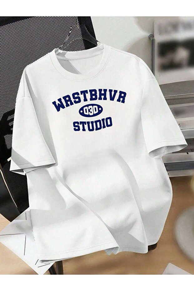 030 Studio Printed Unisex White Oversize T-Shirt