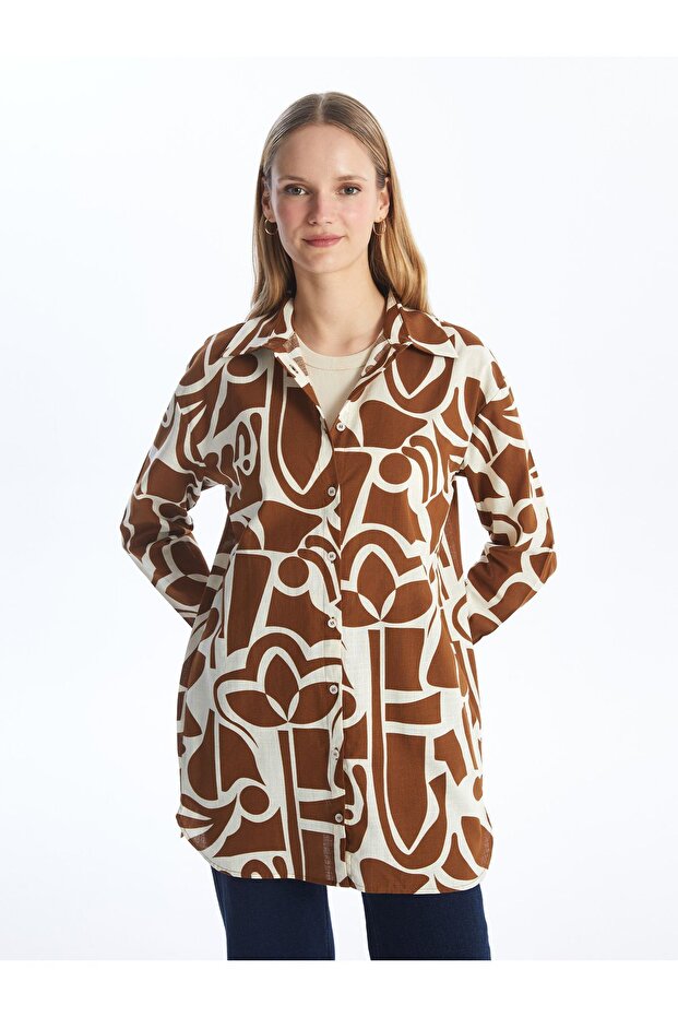 Long Sleeve Patterned Oversize Women's Tunic Shirt